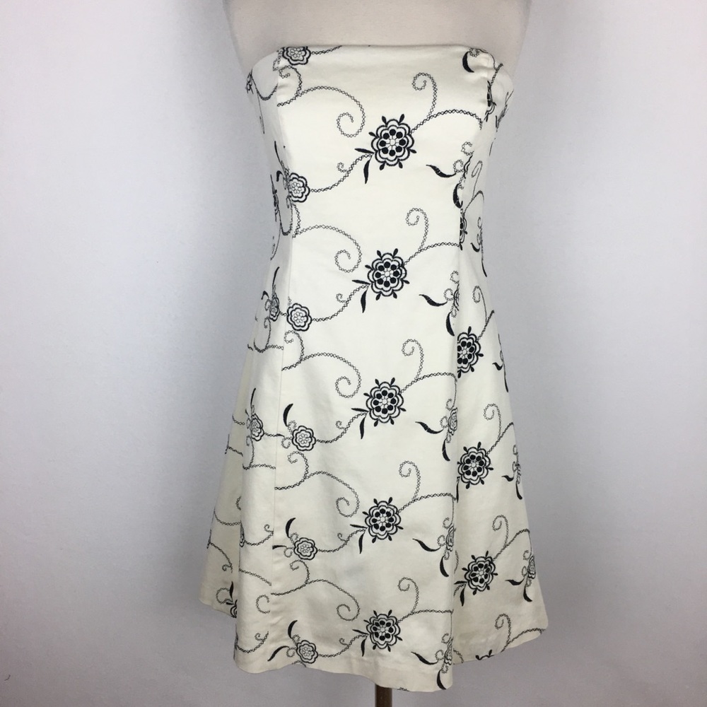 Strapless Cream Floral Embroidered Dress